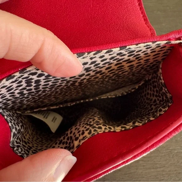 Red Crossbody Structured Rectangle Purse Bag Faux Leather Gold - Picture 8 of 10